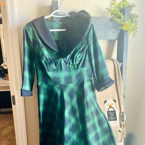 Voodoo Vixen tartan dress with detachable fur collar